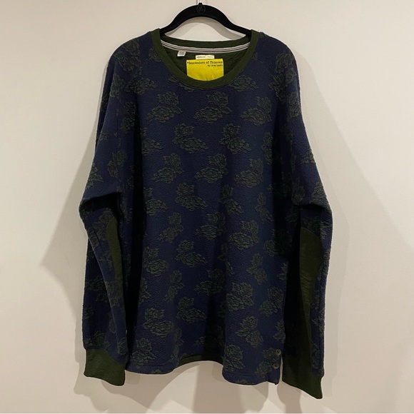 Descendant Of Thieves navy pullover sweater green floral design elbow patch 2XL - Picture 2 of 3